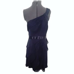 Adrianna Papell Blue Draped One Shoulder Flutter Chiffon Dress Size 10